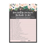 25 Floral How Well Do You Know The Bride Bridal Wedding Shower Or Bachelorette Party Game, Flowers Who Knows The Best, Does The Groom Couples Guessing Question Set Of Cards Pack, Printed Engagement