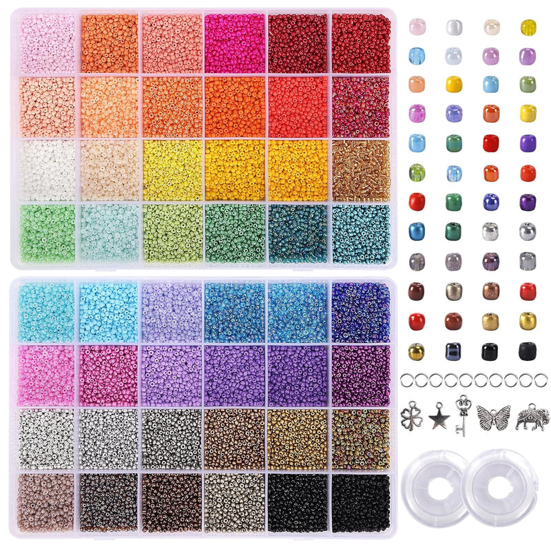 44000Pcs 2Mm 12/0 Glass Seed Beads For Bracelet Making Kit, 48 Colors Small Be