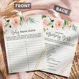 Graceful Floral Baby Shower Games For Girls - 25 Activities Bundle - Word Scramble, Guess The Price, Baby Name Race & Who Knows Mommy Best - Rustic Pink Greenery Theme, Double-Sided 5X7 Cards