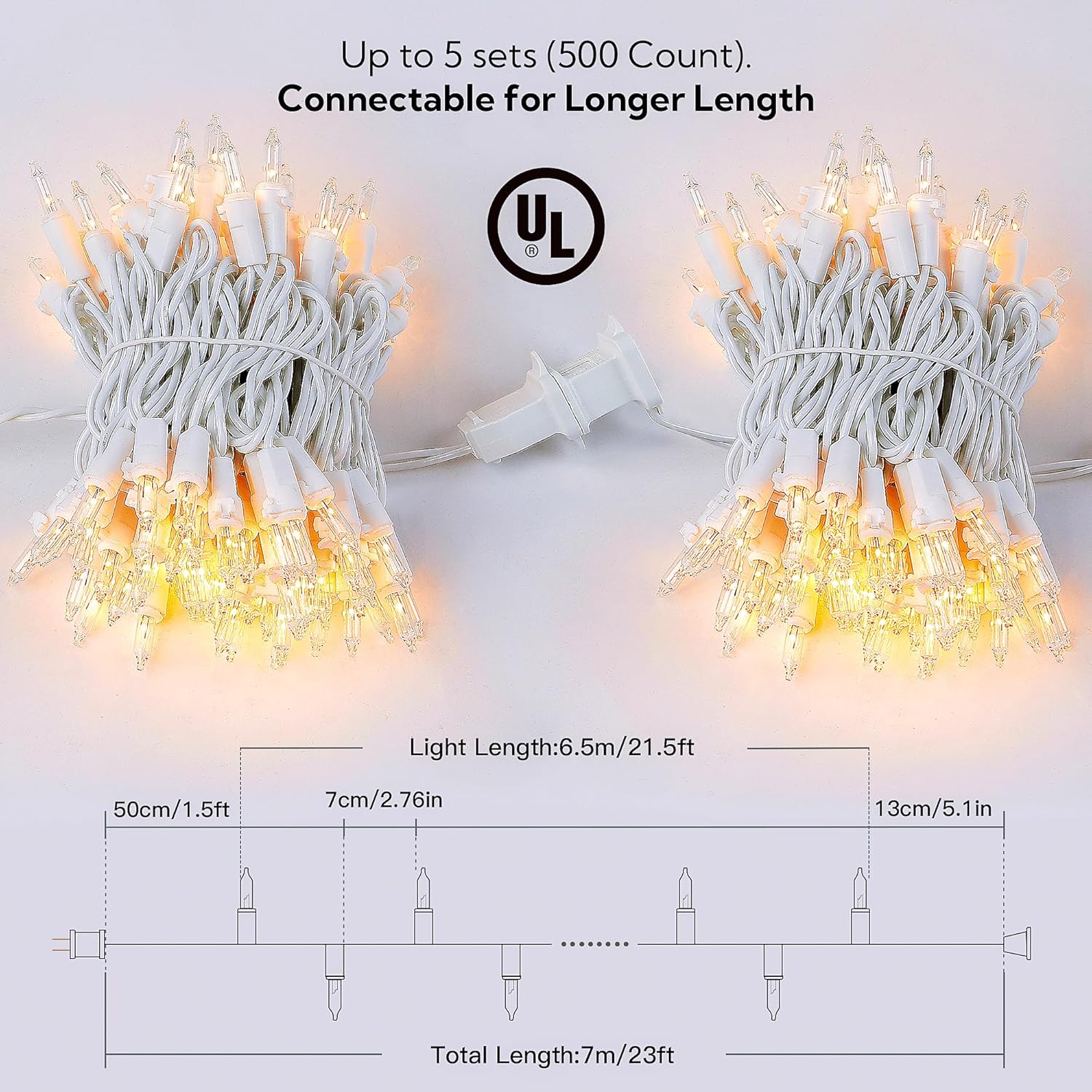 100 Count Clear Christmas Lights White Wire,23Feet Incandescent Clear Mini Lights,Connectable Indoor Outdoor Christmas T