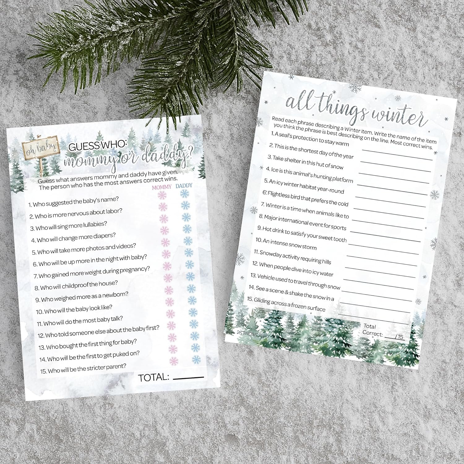 Baby It'S Cold Outside Winter Baby Shower Games - All Things Winter And Mommy Or Daddy (2 Game Party Bundle) - 20 Cards For Guests