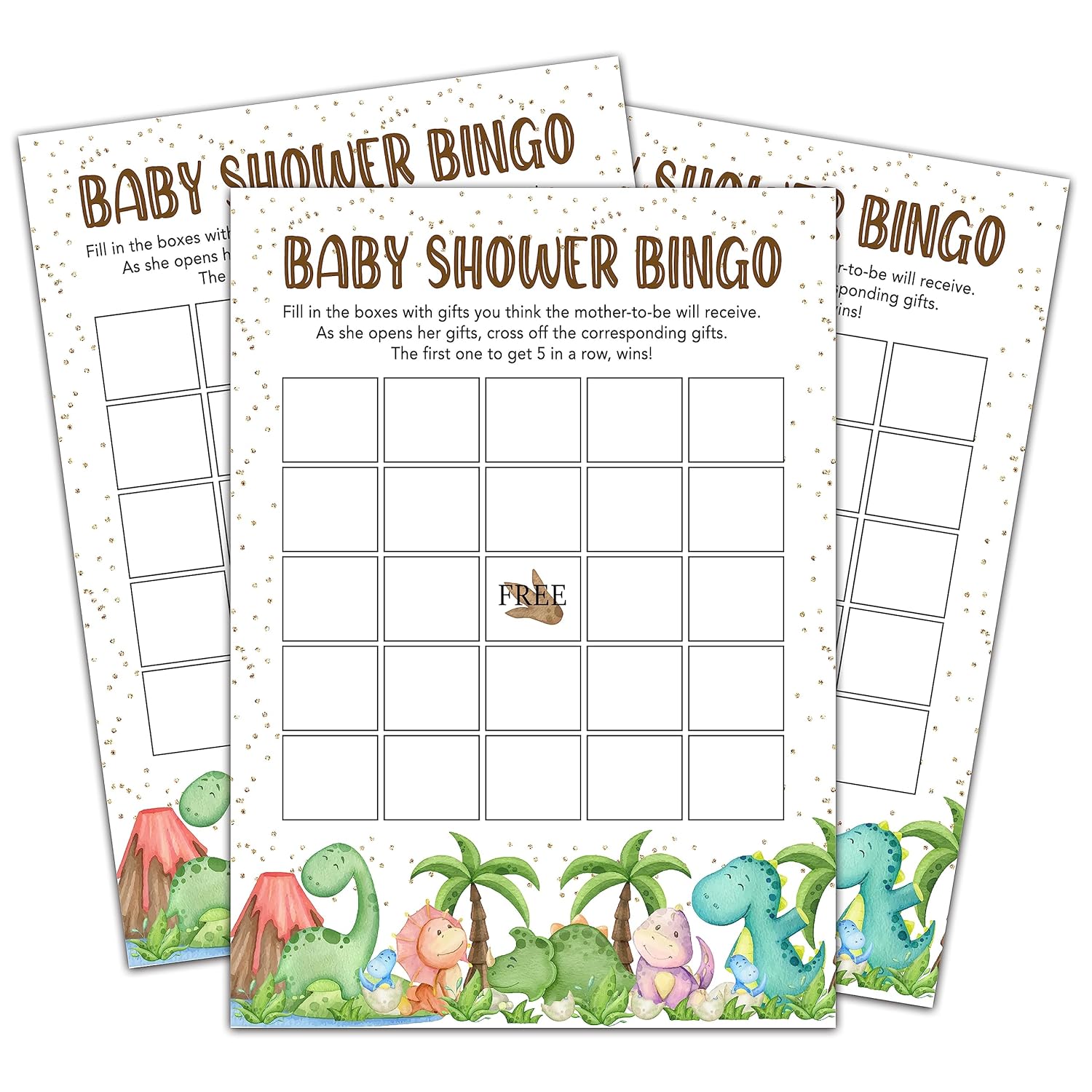Baby Shower Games For Boys Girls, Dinosaur Baby Bingo Game For Baby Shower, Tropical Dino Baby Shower/Gender Reveal Parties Decorations, 5" X 7" Double-Sided Cards(30 Games)-C03