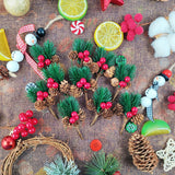 30Pcs Christmas Floral Picks, Pine Cone Holly Berry Stems For Crafts, Artificial Christmas Picks And Sprays, Red Berry Branches Greenery For Christmas Home Decor, Garland, Wreath
