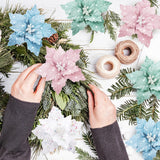 12 Pcs Christmas Tree Pastel Poinsettia Christmas Candyland Decorations Glitter Flowers 6" Xmas Tree Decorations With Clips Stems Xmas Ornaments For Wedding Party Wreath Decoration