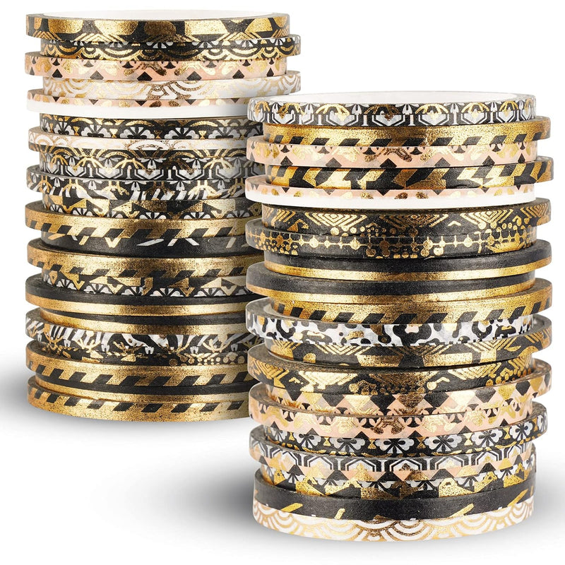 80G Gold Foil Washi Tape Set, Random Patterned Slim Decorative Masking