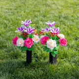 2 Sets Vibrant Cemetery Flowers - Beautiful Grave Decorations With Artificial Roses And Silk Flowers (Red, 2 Bouquets)