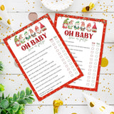 Christmas Baby Shower Games - Winter Festival Themed Gender Reveal Party Cards With Santa Gnomes Design, Holiday Party Supplies