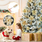 24 Pieces Christmas Tree Decorations, 12 Pcs Gold Poinsettia Flowers Artificial And 12 Pcs Glitter Christmas Tree Picks For Christmas Decorations Party Wreath Fireplace Stairs, Gold