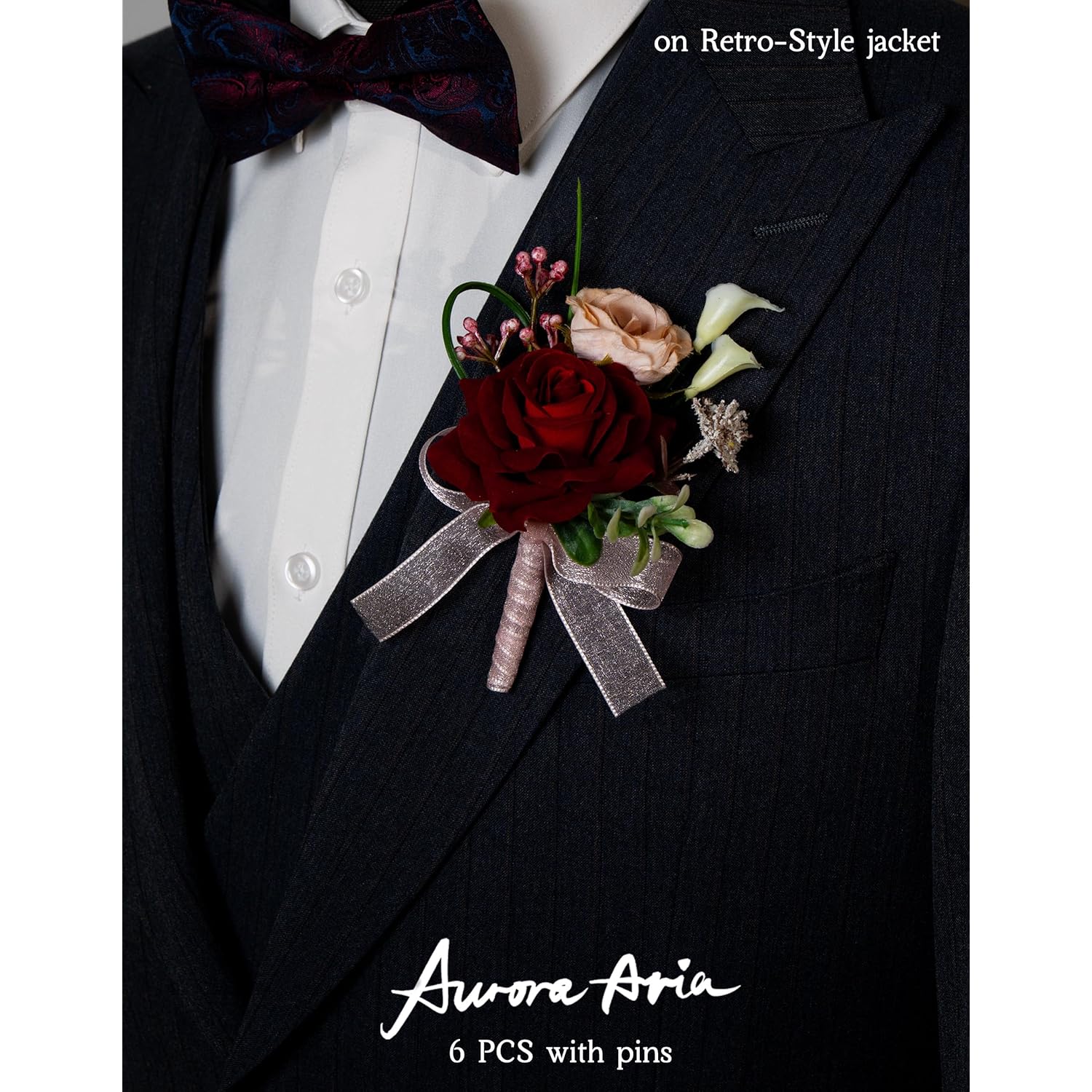 Red Boutonniere For Men,Set Of 6,Groom Boutonniere For Wedding,Anniversary,Homecoming,Formal Dinner Party,Wedding Decor,Artificial Red Rose