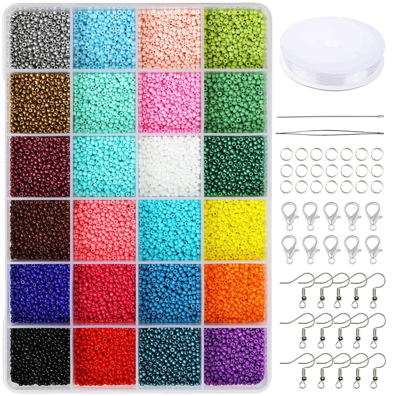 Size 2Mm Glass Seed Beads 24 Colors Total About 14400Pcs,12/0 Small Seed Beads