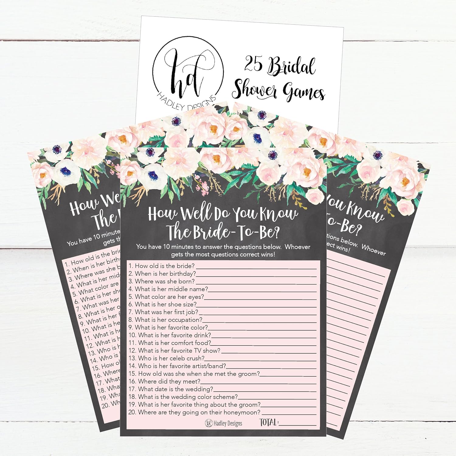 25 Floral How Well Do You Know The Bride Bridal Wedding Shower Or Bachelorette Party Game, Flowers Who Knows The Best, Does The Groom Couples Guessing Question Set Of Cards Pack, Printed Engagement