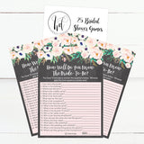 25 Floral How Well Do You Know The Bride Bridal Wedding Shower Or Bachelorette Party Game, Flowers Who Knows The Best, Does The Groom Couples Guessing Question Set Of Cards Pack, Printed Engagement