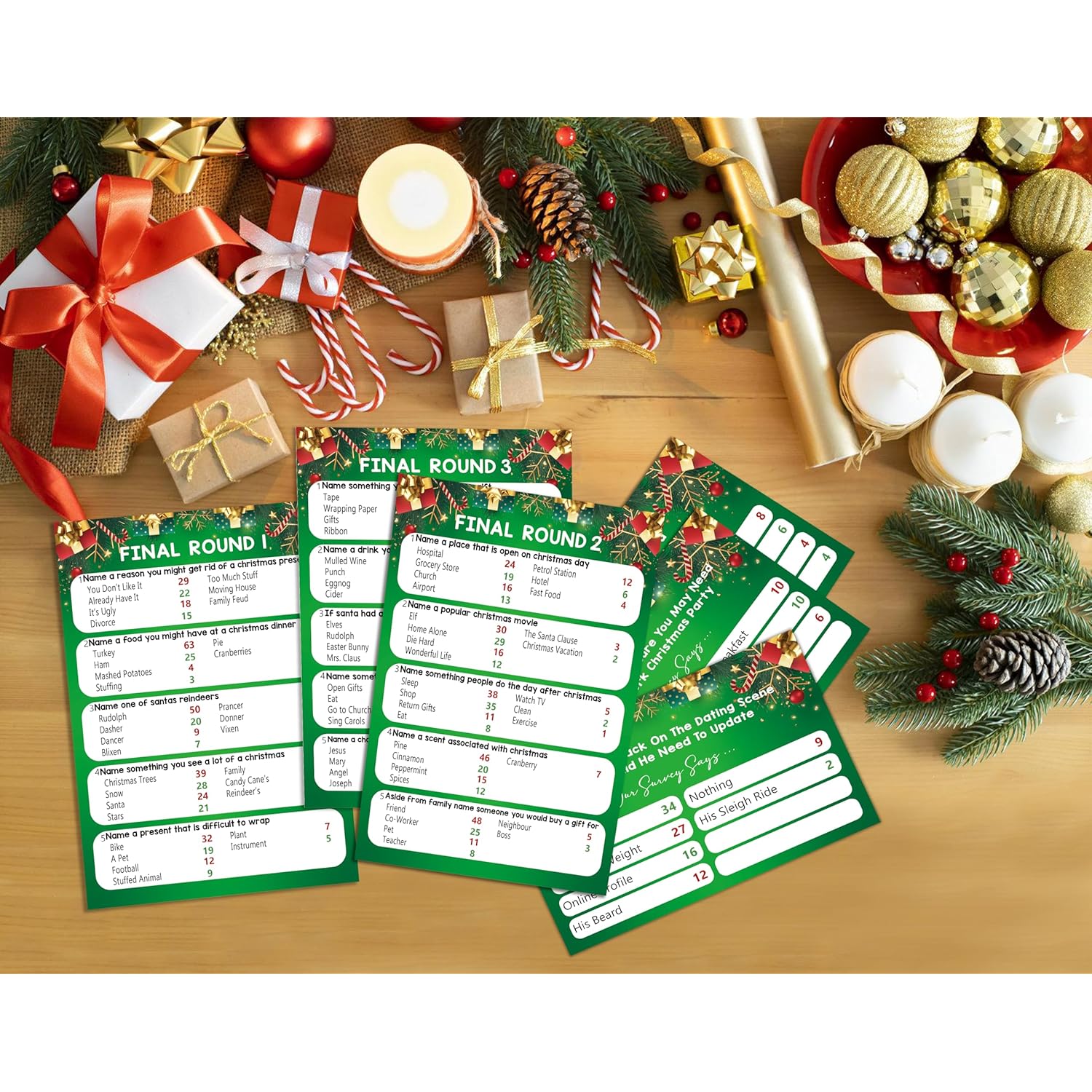 Christmas & Family Feud Games - Party Supplies For Adults & Baby Showers - Xmas Holiday Activity Decorations (F001)