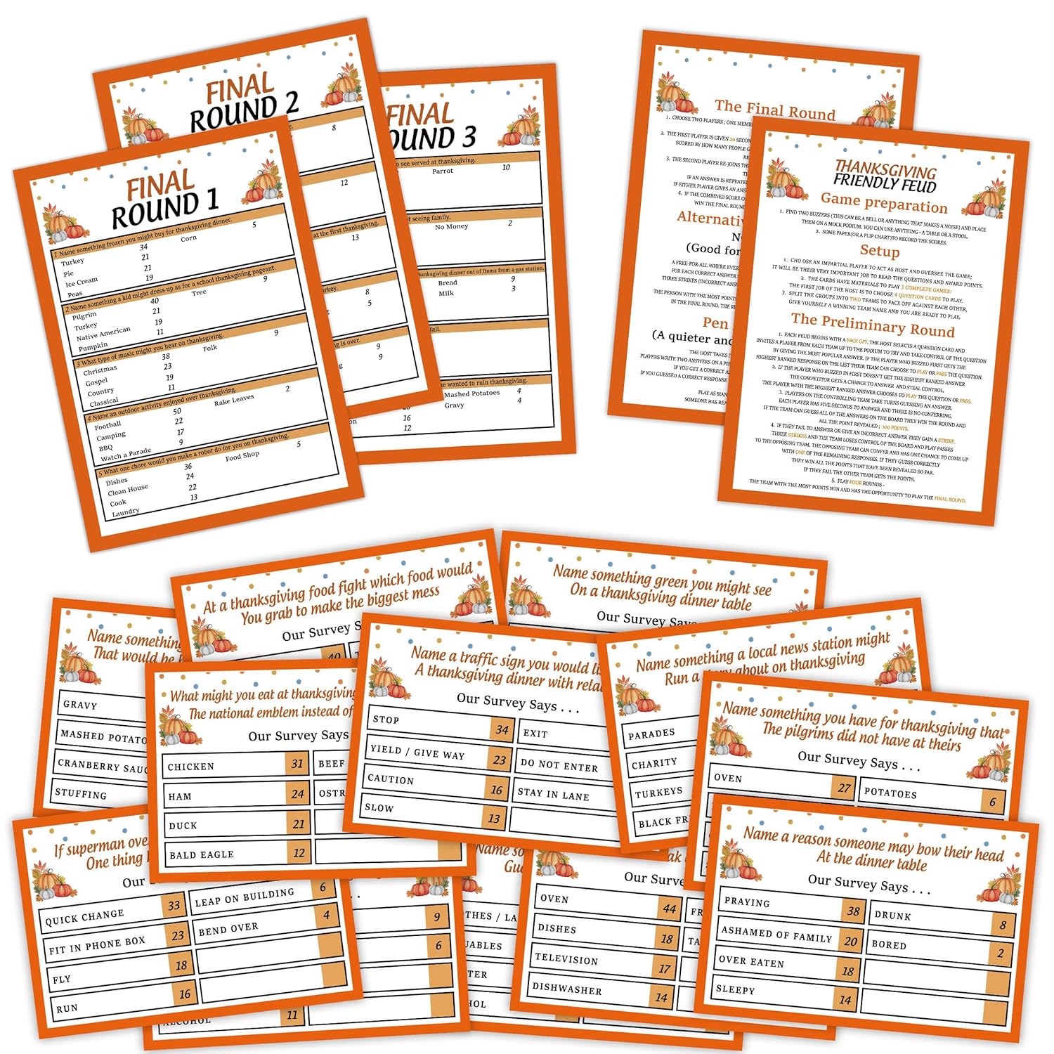 Thanksgiving Friendly Feud Game, Family Friendly Quiz, Family Game Night, Feud Trivia Quiz, Thanksgiving Trivia For Holiday Party, Fall Party Supplies - Egj01