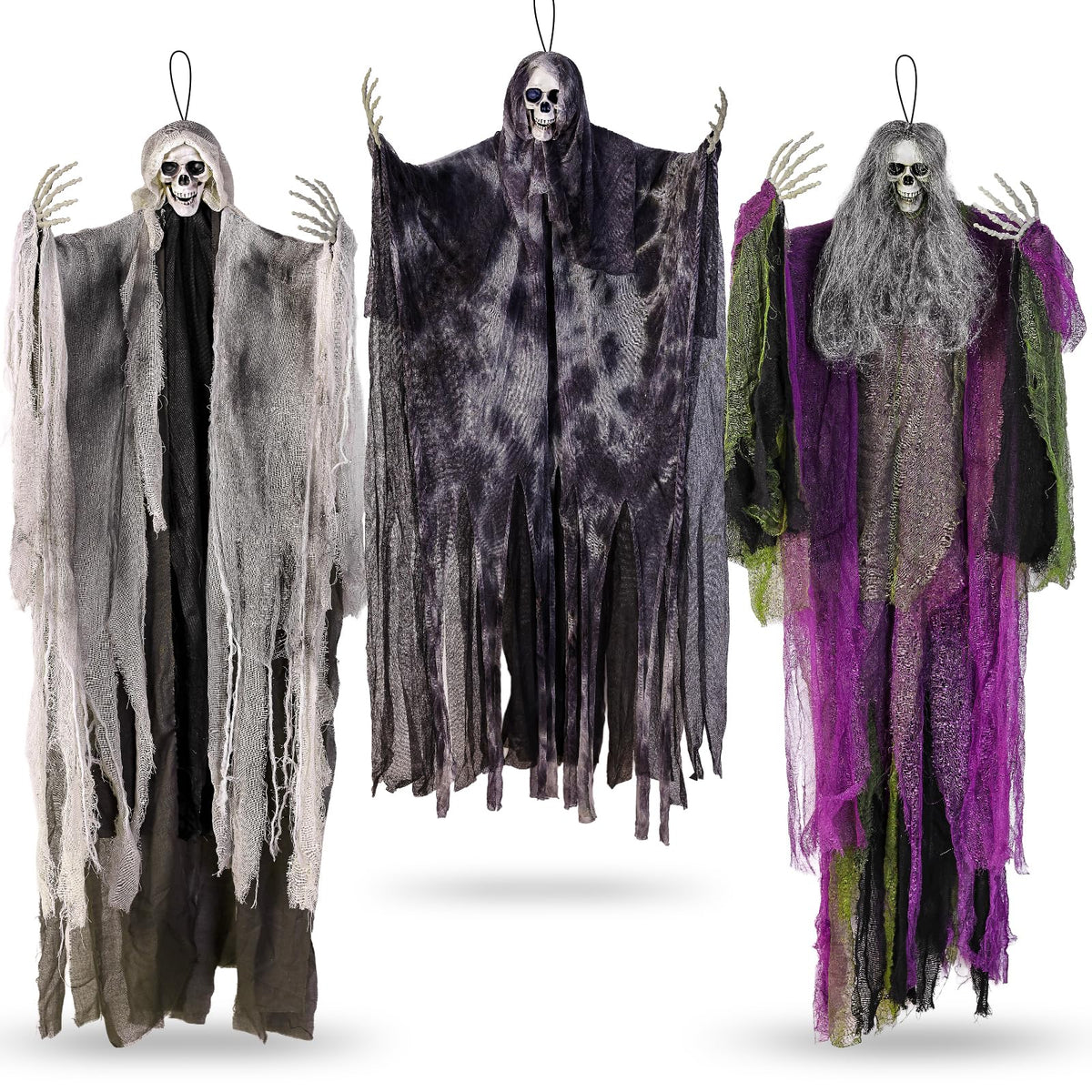 3PCS Hanging Halloween Skeleton Ghosts Decorations for Outdoor Indoor