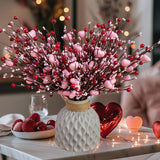 Valentines Day Decorations Floral Picks Stems - 8Pcs,16 Inch Artificial Pink Berry Heart Shaped Branches Gift For Wedding Home Vase Decor (Pink)