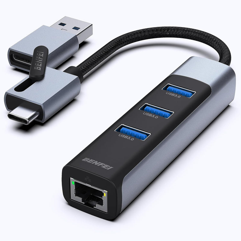 BENFEI 2in1 USB-C/USB 3.0 to Ethernet Adapter with 3*USB 3.0 Ports Compatible