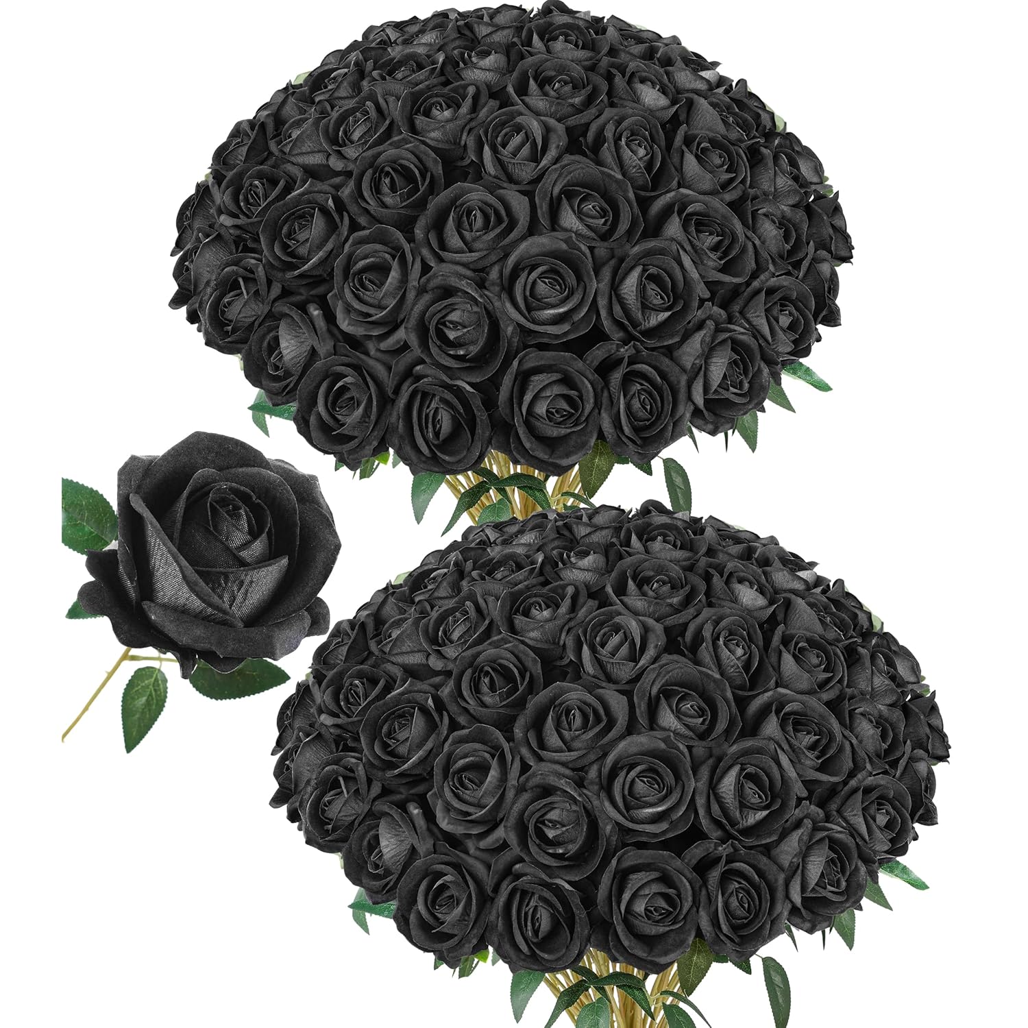 50 Pcs Black Roses Artificial Flowers, Fake Roses With Stem Realistic Silk Roses For Diy Wedding Bouquets Table Centerpieces Arrangements Baby Shower Birthday Home Decor Valentine'S Day Gift For Her