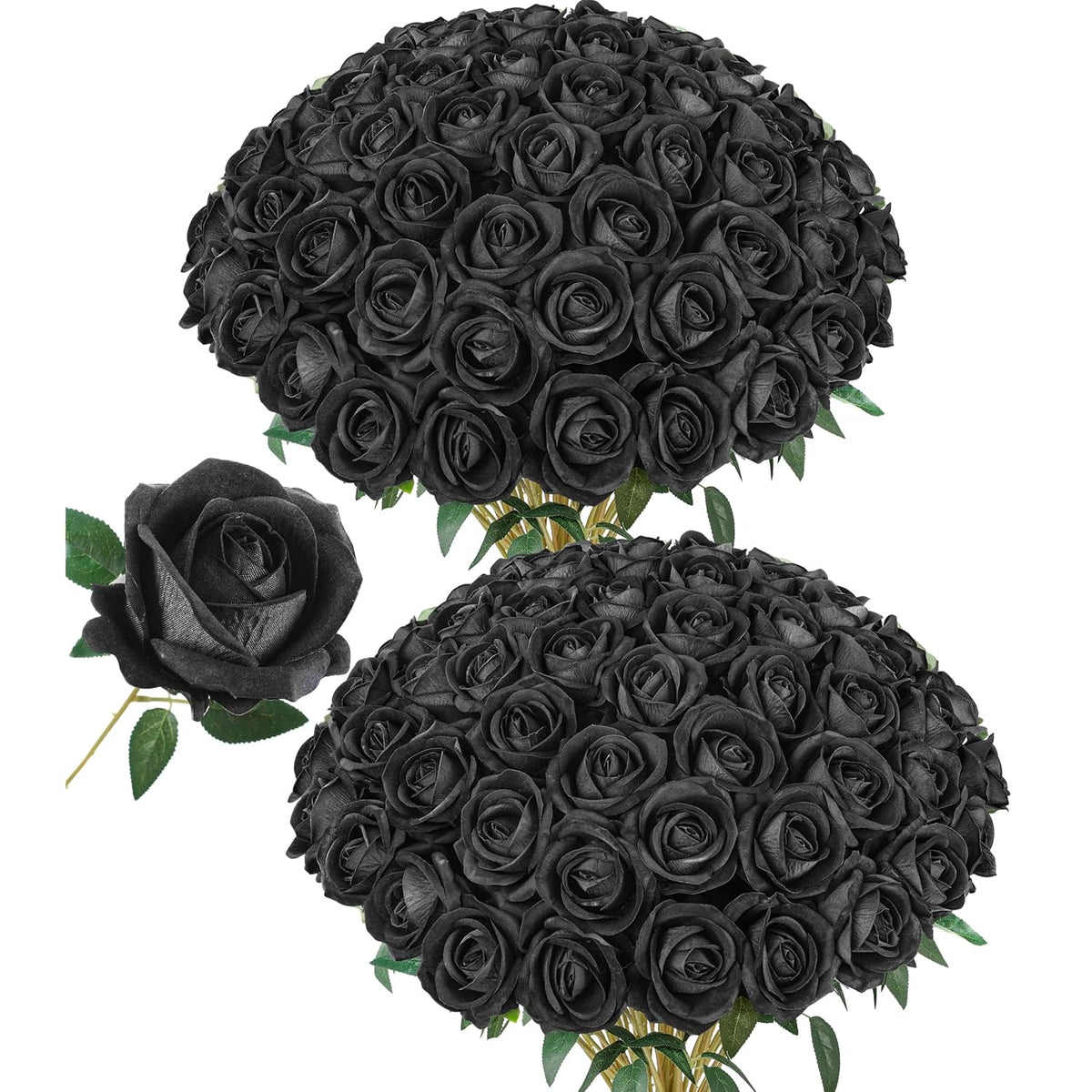 50 Pcs Black Roses Artificial Flowers, Fake Roses With Stem Realistic Silk Roses For Diy Wedding Bouquets Table Centerpieces Arrangements Baby Shower Birthday Home Decor Valentine'S Day Gift For Her