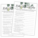 Greenery Baby Shower Feud Baby Shower Games, 25 Eucalyptus Gender Neutral Cards With 1 Answer Card, Gender Reveal Party Game Set For Women, Men-A07