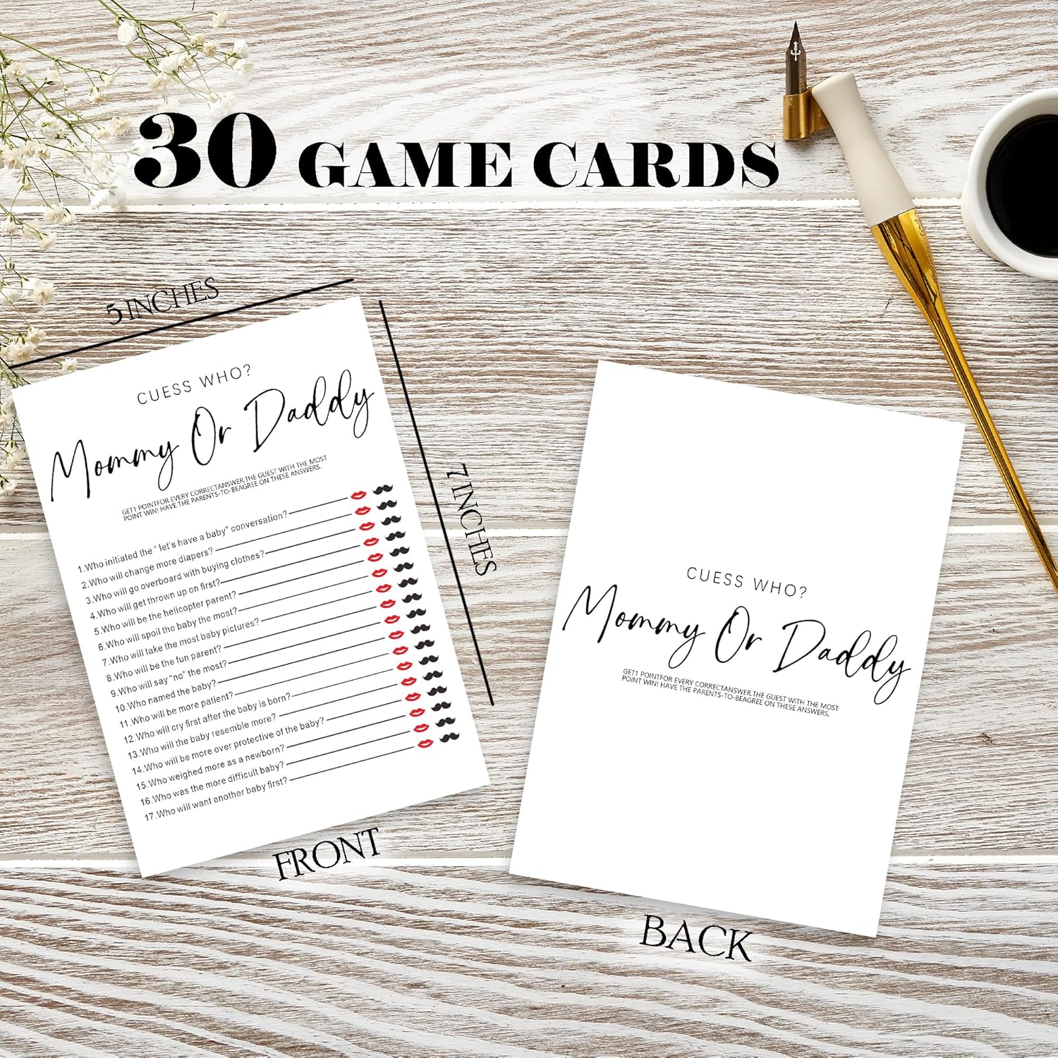 Minimalism White Baby Shower Game Kit - 30 Game Cards For Boy Girl, Gender Reveal Games, Baby Shower Party Favors (5 X 7 Inches)- B06