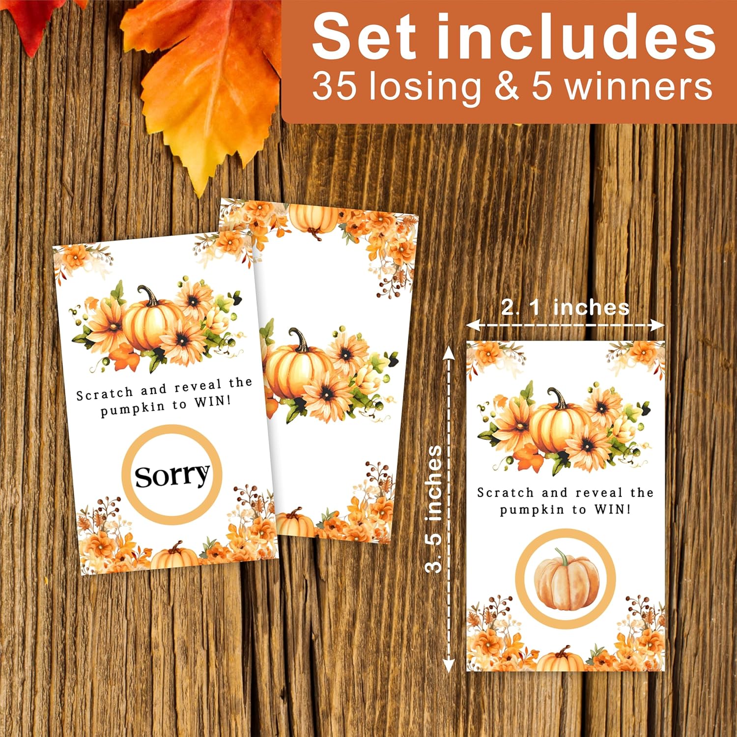 3.5"X2.1" Pumpkin Theme Scratch Cards - 40 Cards Halloween Decorations & Fall Harvest Game Cards - Rustic Wedding Showers, Halloween Parties, Fall Bridal Showers & Prize Drawings - A01