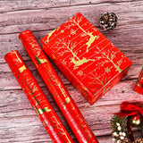 Red Christmas Wrapping Paper Roll - Red Reindeer Holographic Gift Wrap Luxury Metallic Foil Design For Festive Winter Holiday Season - 17In X 16.5Ft