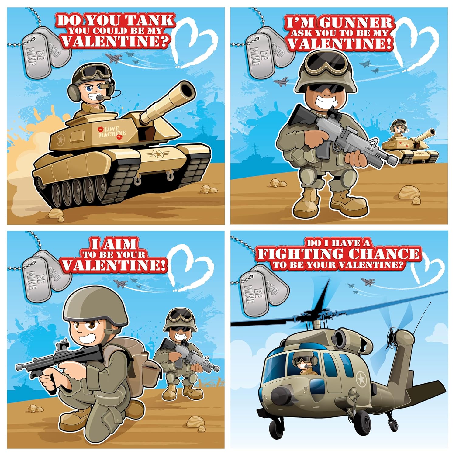 Kangaroo 28 Pack Military Bulk Valentines Day Cards For Kids School Classroom - Includes Envelopes & Stickers, Military Themed Valentines For Class Exchange Card, Valentine Party Favors Gifts For Kids
