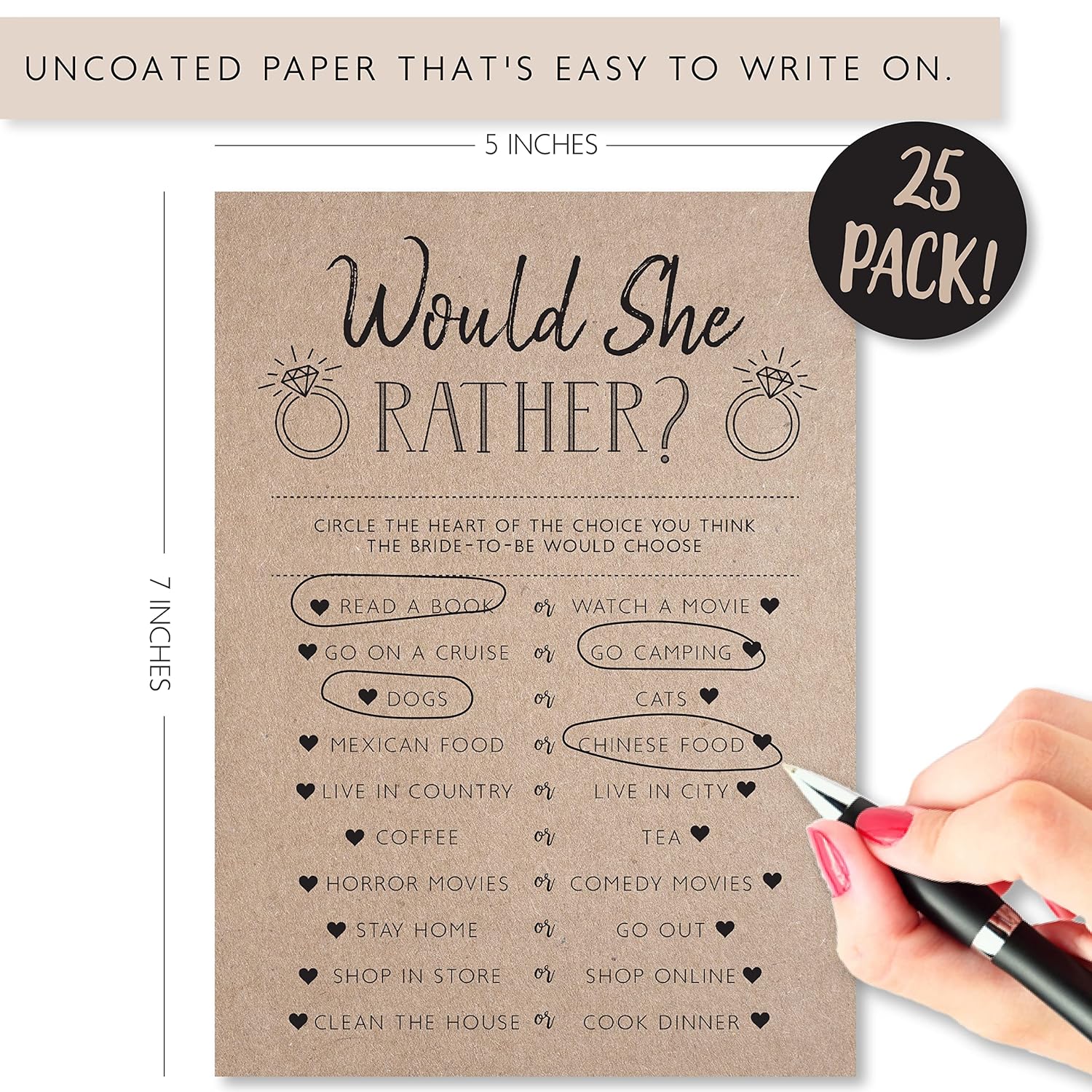 Wedding Bridal Shower Games, Fun Activities, Kraft Minimalist Style - Guest Quest, He Said She Said, What'S In Your Phone And Would She Rather