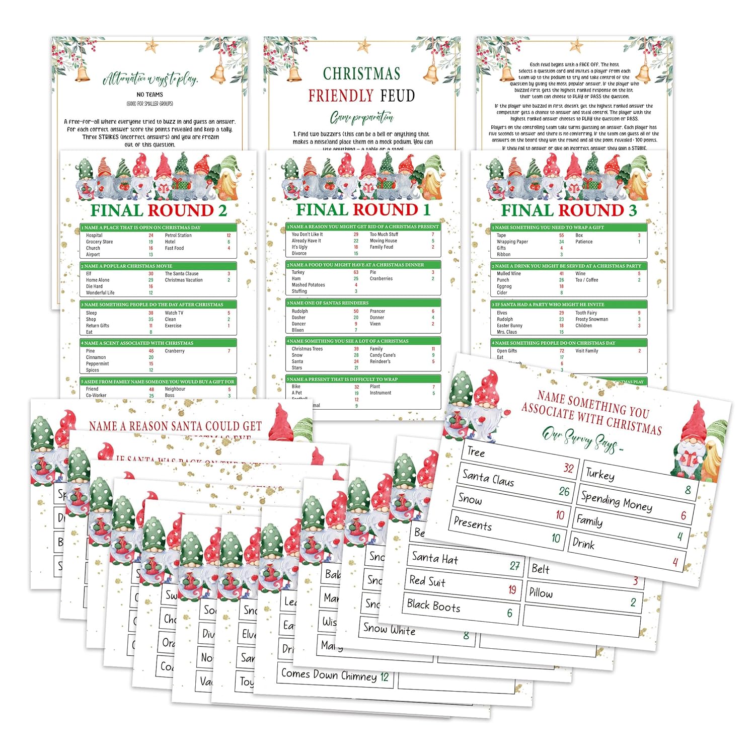 Christmas Friendly Feud Quiz, Game Night Cards, Christmas Party Game For Adults, Family Activity, Feud Trivia Quiz, Xmas Party Supplies Sc002
