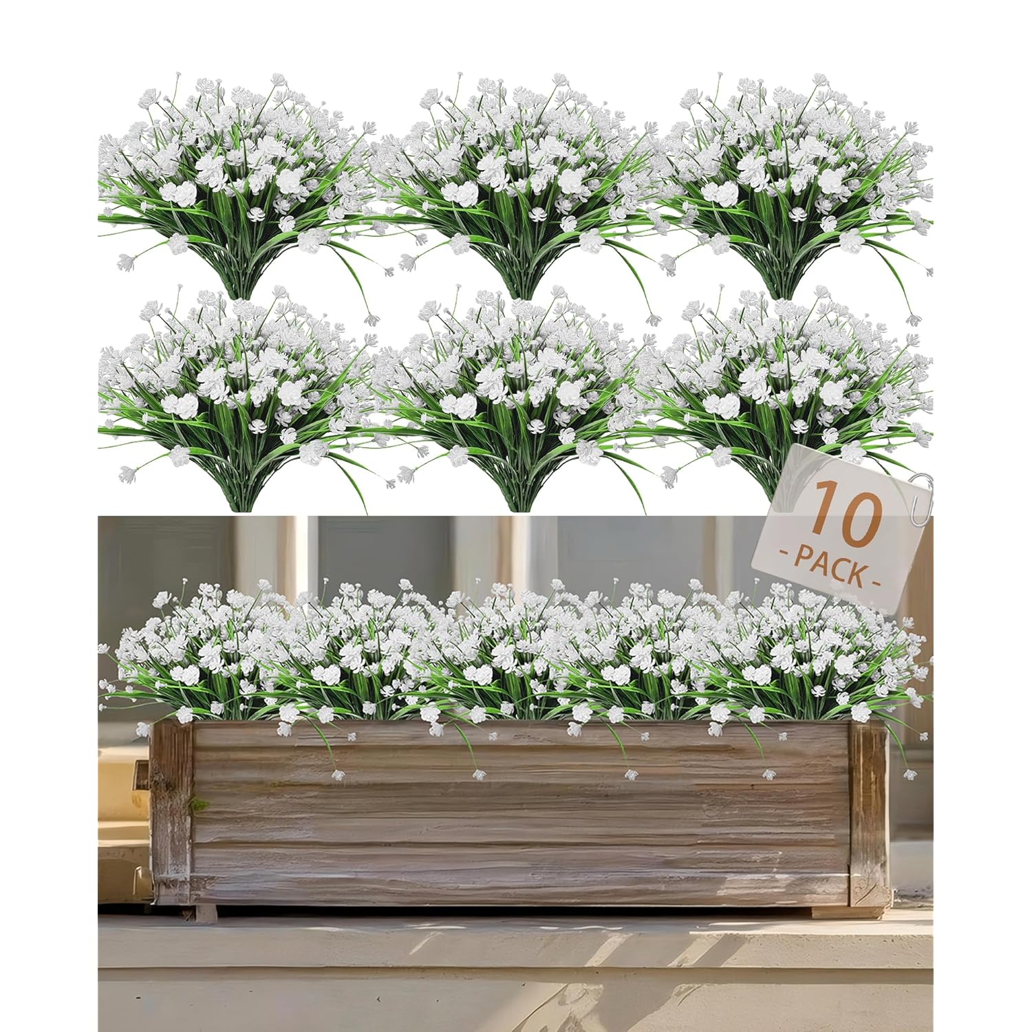 Plastic Artificial Flowers 10 Bundles Outdoor Artificial Fake Flowers Faux Plastic Shrubs Plants No Fade For Outdoor Porch Farmhouse White