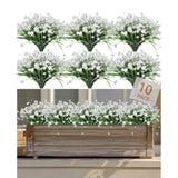 Plastic Artificial Flowers 10 Bundles Outdoor Artificial Fake Flowers Faux Plastic Shrubs Plants No Fade For Outdoor Porch Farmhouse White