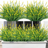 24 Bundles Artificial Plants Flowers Outdoor, Faux Lavender Flowers Fake Monkey Grass Uv Resistant Plastic Plant For Porch Garden Patio Window Home Decor, Yellow