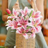 12 Artifical Lily Flowers With 9 Heads Full Bloom Lily & 3 Buds, Long Stem Artificial Stargazer Lilies, Faux Tiger Bouquets For Home Hotel Flower Arrangement Party Decor