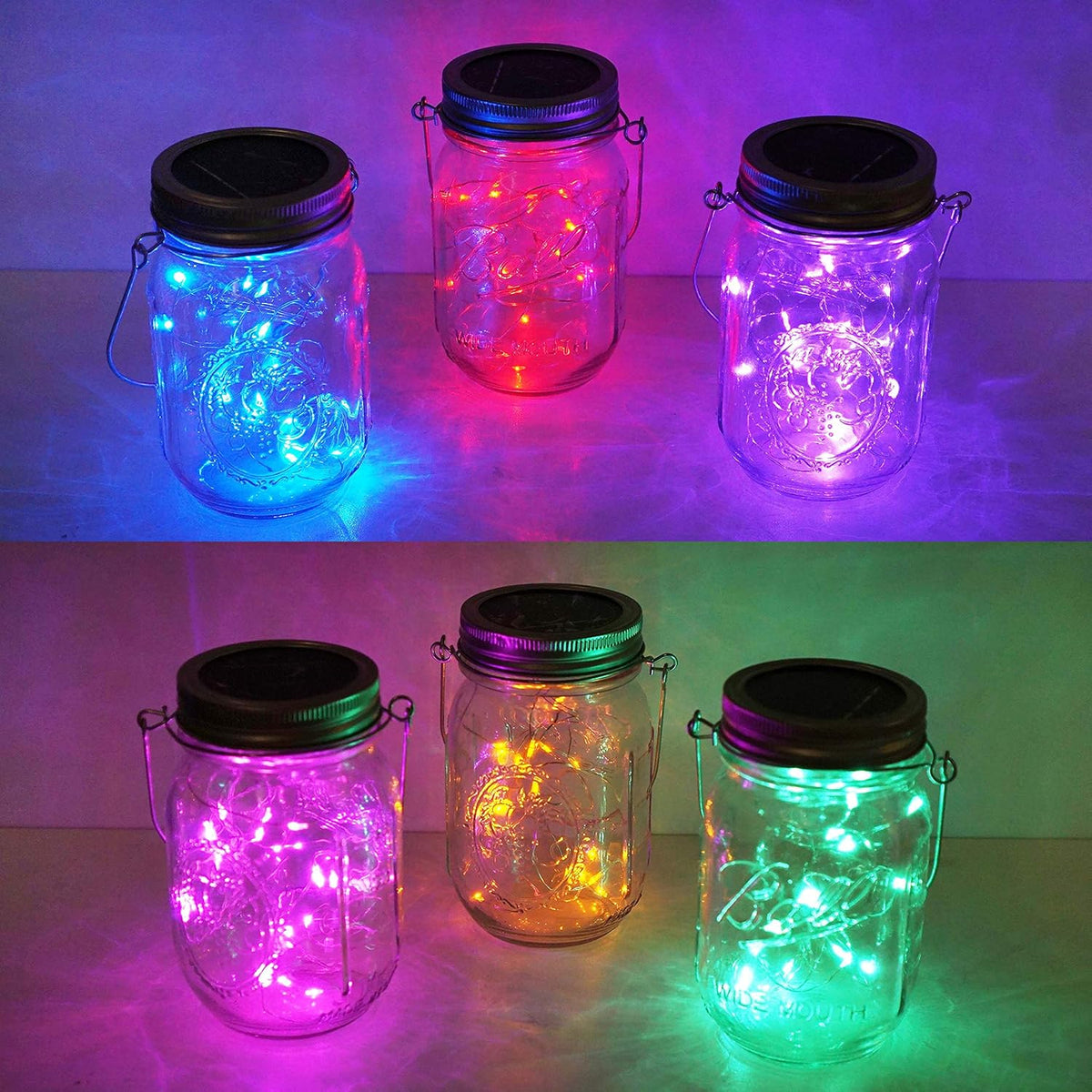 Solar Mason Jar Lid Lights, 6 Pack 20 Led Waterproof String Fairy Star Firefly Jar Lids Lights For Patio Garden Yard Law