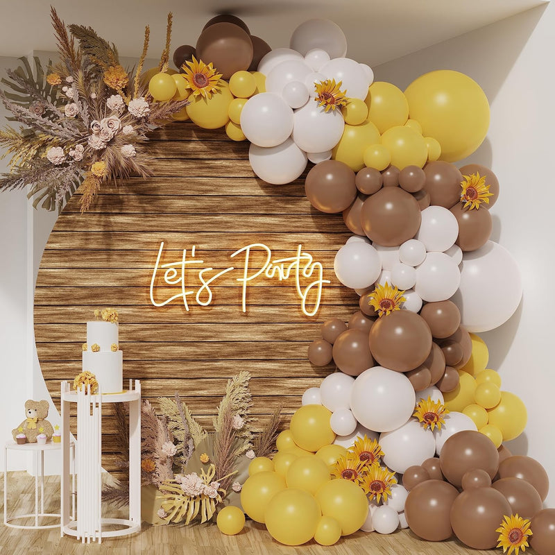 Lemon Yellow Brown Neutral Garland Arch Kit With Sand White Balloon 12