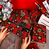 Reversible Holiday Plaid Christmas Wrapping Paper Roll Vintage Red Black Toile Buffalo Plaid Design Gift Wrap Sheets For Christmas Winter Party Celebration - Total 28.5Sq.Ft