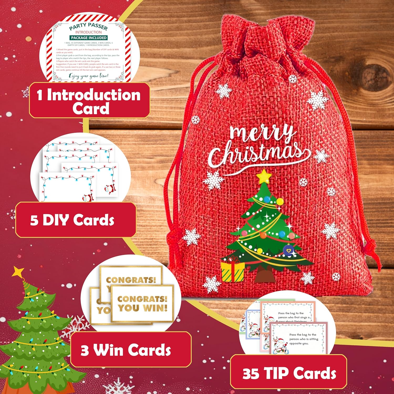 Christmas Passing Game Set, Christmas Games For Families, Funny Xmas Party Game Cards With A Passing Bag For Family Friends, Family Games Night,Team Ice Breaker Games - 04
