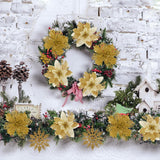 60 Pcs Poinsettia Artificial Flowers Christmas Tree Decor Clip On Set 18 Poinsettia Flowers With 12 Glitter Berry Stems 12 Pole Clips 6 Ropes Glittering Ornaments (Gold)