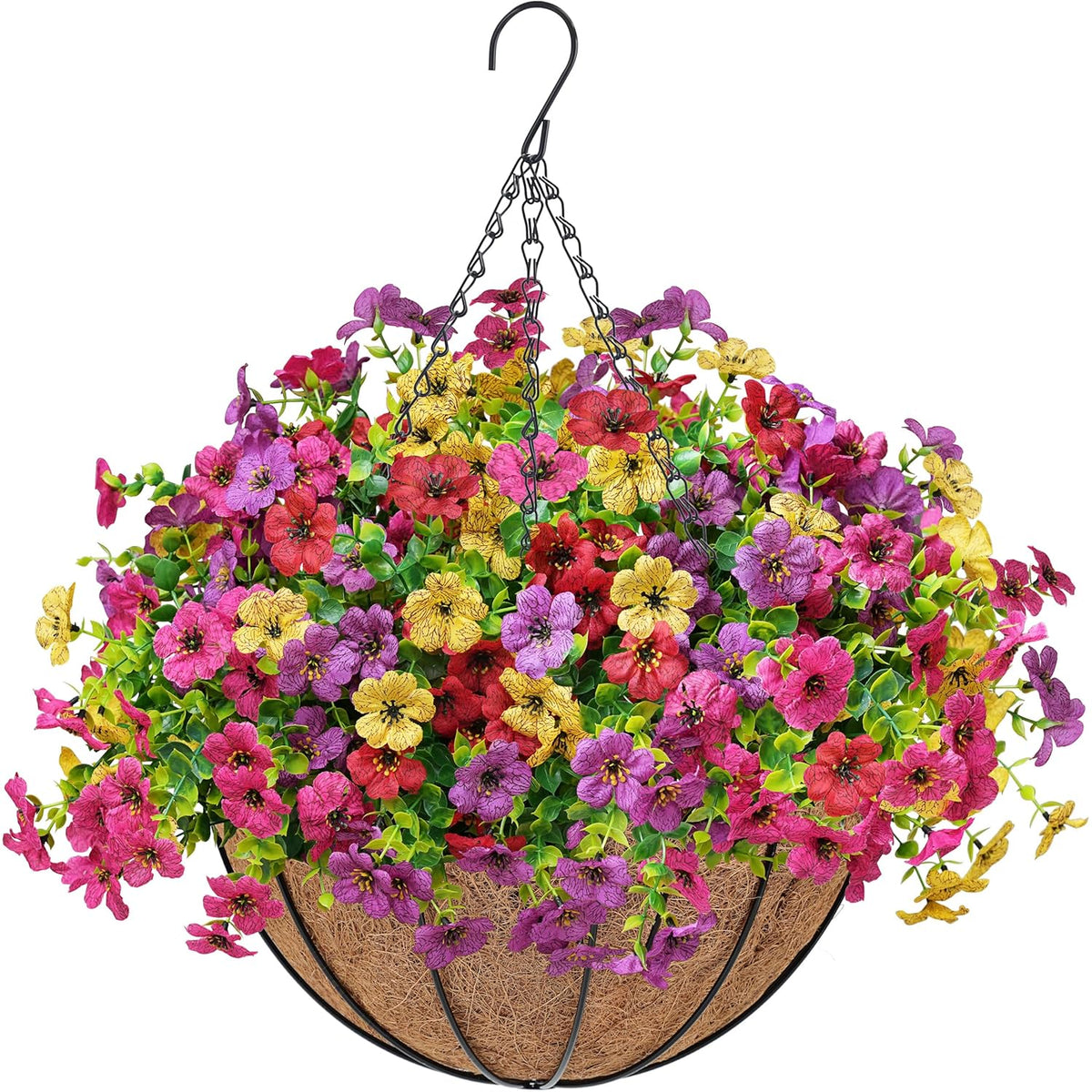 Artificial Hanging Flowers Basket For Outdoors Fake Hanging Plants Spring Summer Decoration Uv Resistant For Garden Front Porch Patio Balcony Decor
