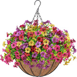 Artificial Hanging Flowers Basket For Outdoors Fake Hanging Plants Spring Summer Decoration Uv Resistant For Garden Front Porch Patio Balcony Decor