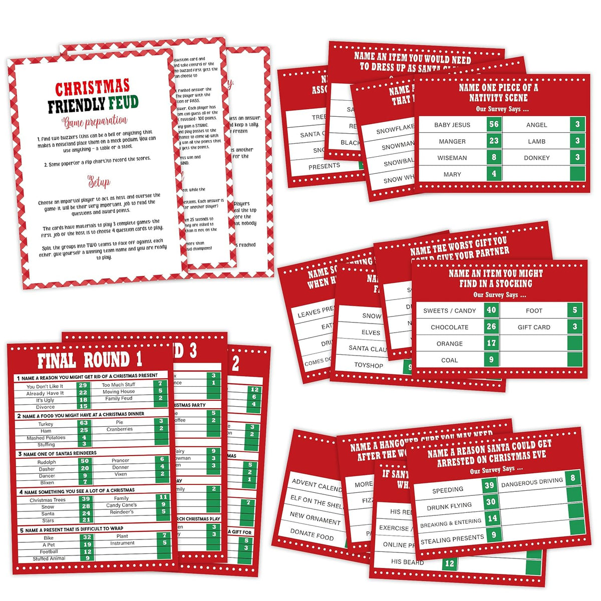 Christmas Friendly Feud Game,Christmas Party Games,Feud Game For Adults,Fall Ice Breaker Games,Classroom Activities Decoration,Christmas Party Supplies,Trivia Cards,S6