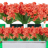 20 Bundles Artificial Flowers Outdoor Uv Resistant Fake Flowers No Fade For Patio Porch Window Box Home Wedding Farmhouse Decor (Orange)