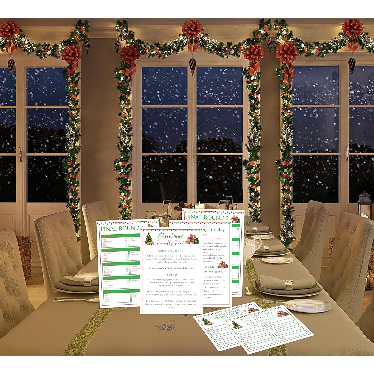 Christmas Friendly Family Feud Game, Feud Trivia Quiz, Baby Shower Game For Family Activity (12 Question Cards & 3 Final Round Cards) Christmas Games For Family Party Decorations Supplies-Sg6