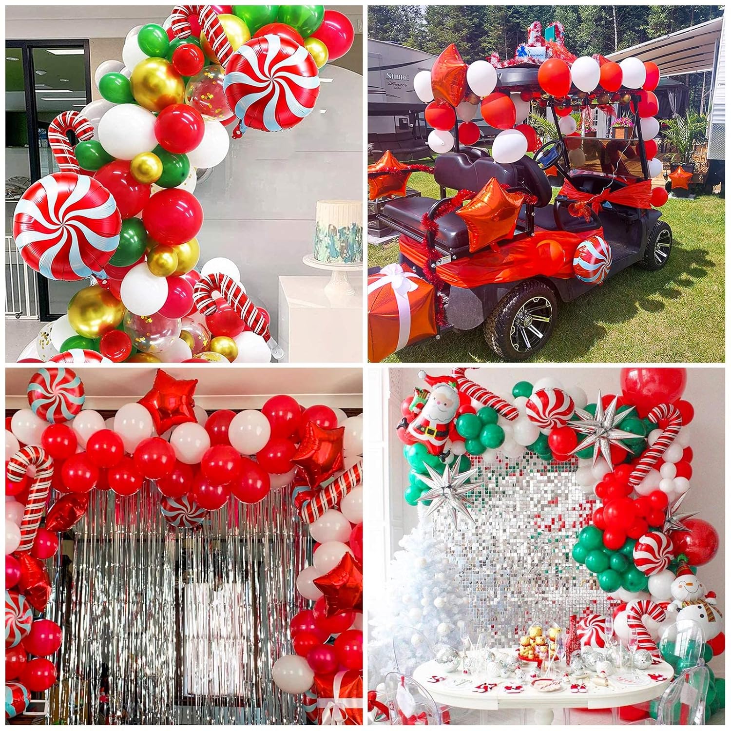 38Pcs Christmas Balloons, Big Red Green Candy Cane Foil Mylar Balloon For Party Decorations