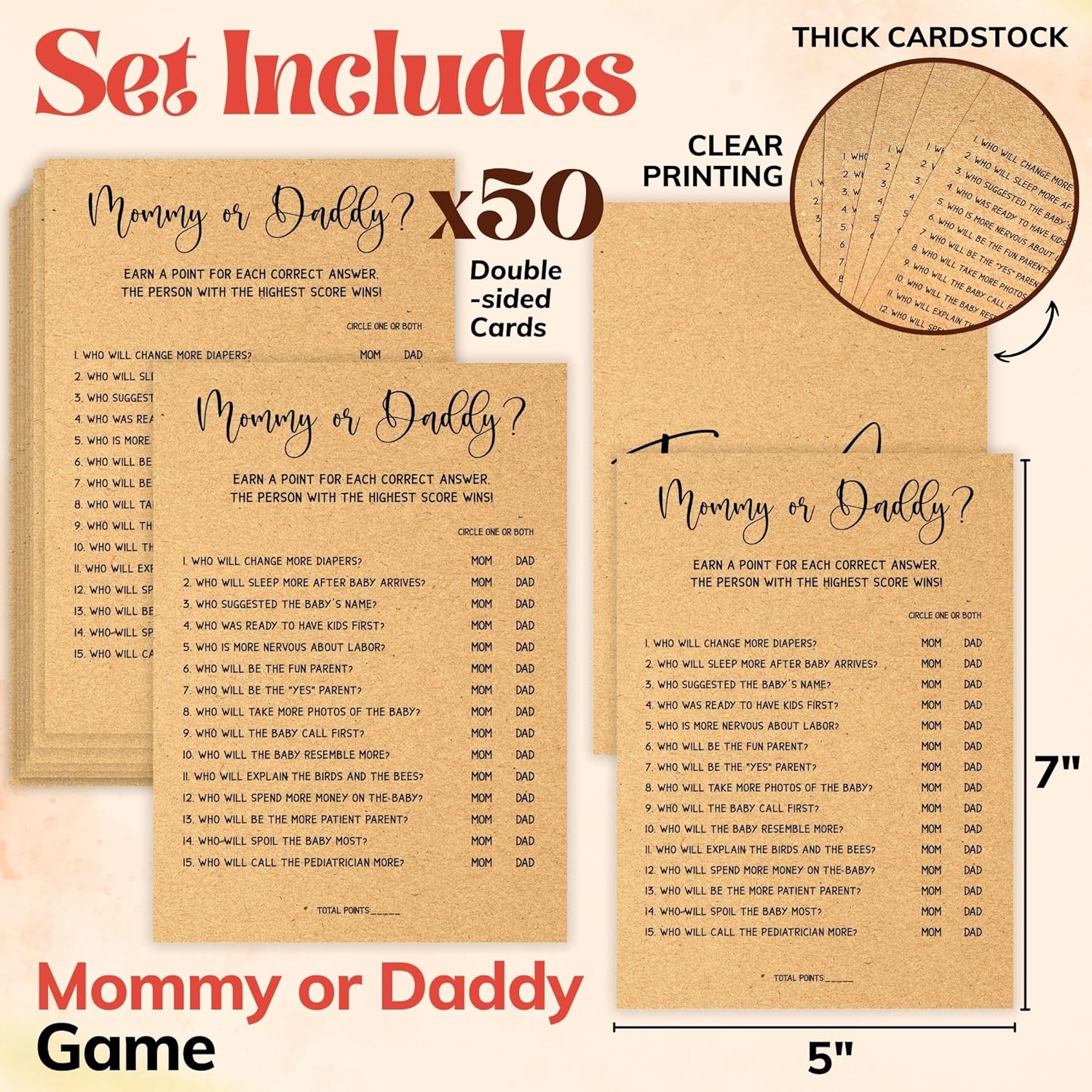 Guess Who Mommy Or Daddy Baby Shower Game For Girl Or Boy - 50 Pcs Guess Who Mommy Or Daddy Game, Gender Neutral Baby Shower Activities Ideas, Mom Or Dad Baby Shower Game