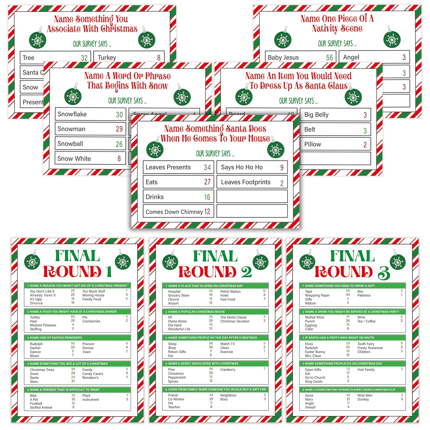 Christmas Feud Games, Friendly Feud Games, Family Activity, Family Games For Game Night, Baby Shower Game, Party Supplies For Adults, Xmas Holiday Party Game And Activity Decorations (F002)