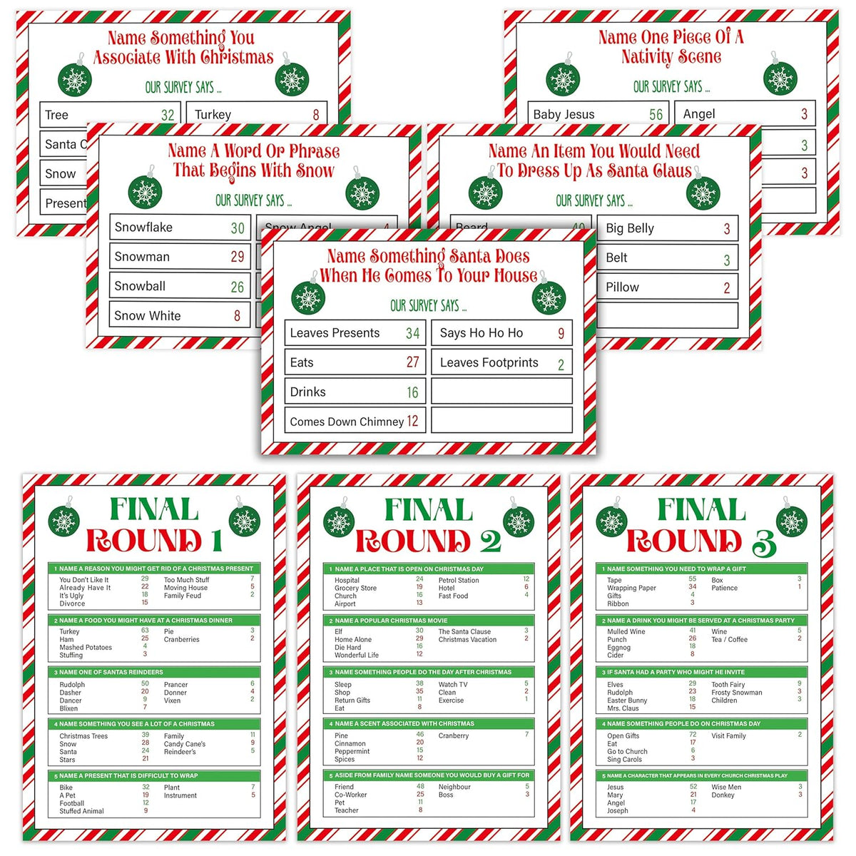 Christmas Feud Games, Friendly Feud Games, Family Activity, Family Games For Game Night, Baby Shower Game, Party Supplies For Adults, Xmas Holiday Party Game And Activity Decorations (F002)