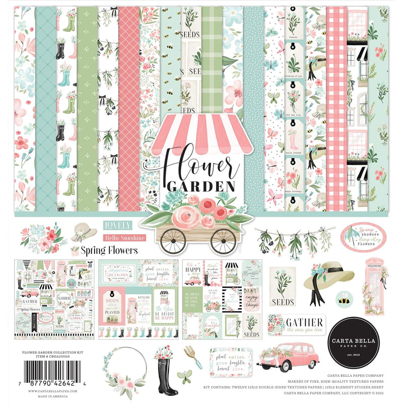 Flower Garden Collection Kit Paper, Green, Blue, Pink, 12-X-12-Inch