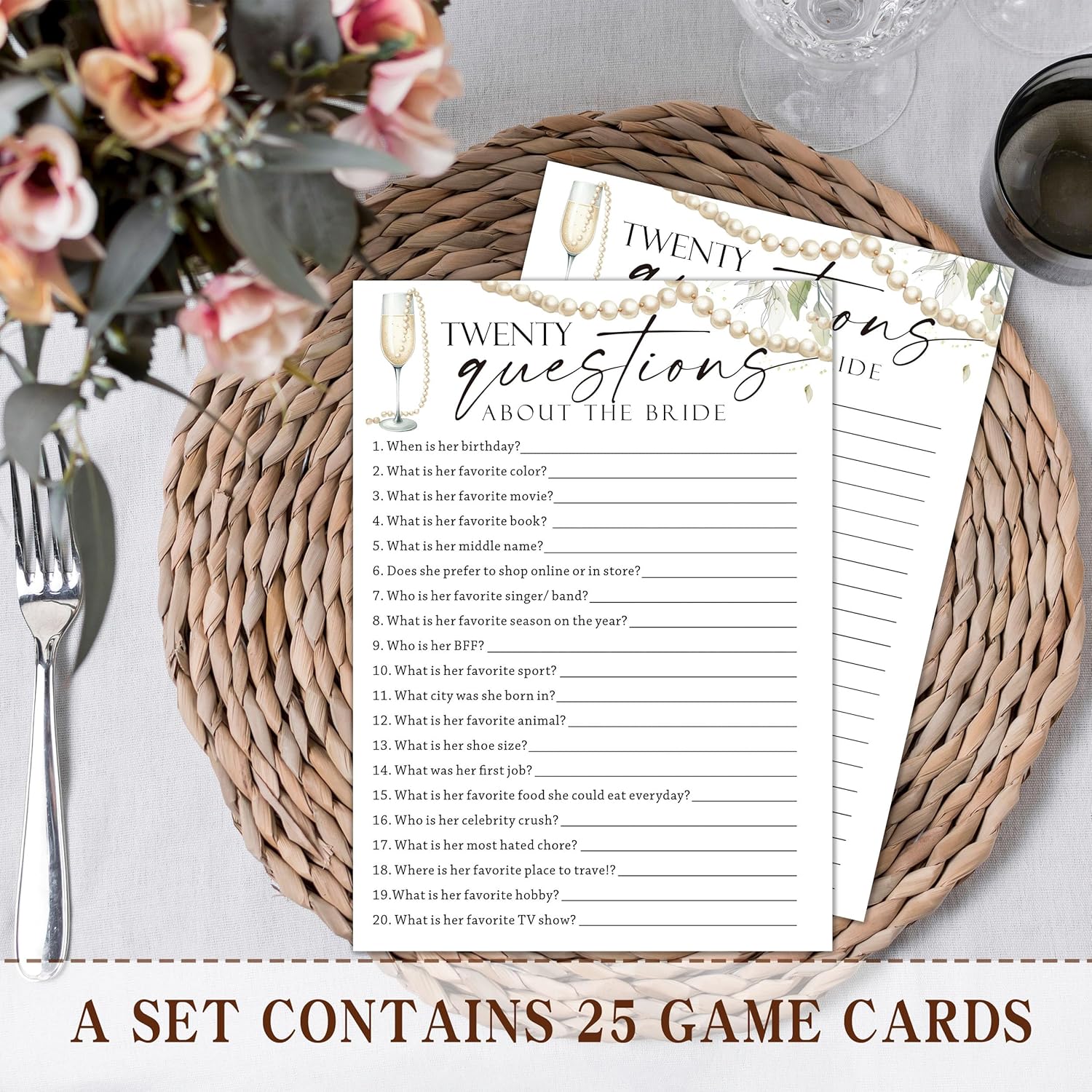 Minimalist Bridal Shower Games, Twenty Questiong About The Bride, Engagement Party Games, Wedding Shower For 25 Guests, Wedding Advice Cards, Bridal Shower Decorations-B12